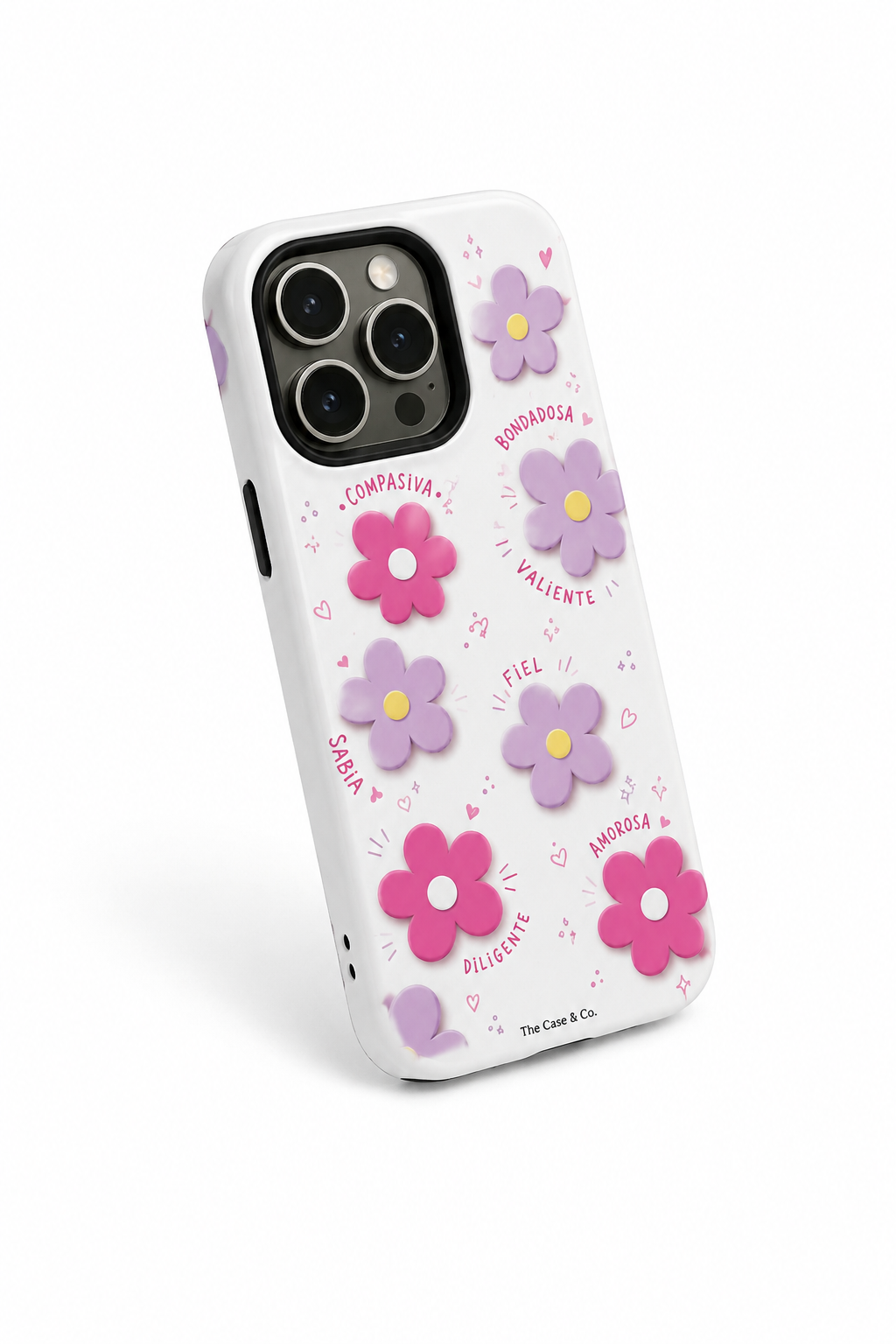 iPhone Cloud Skin Case – Flores Con Amor Print | Premium 3D Hard Shell | Gloss Finish | 14-17 Series