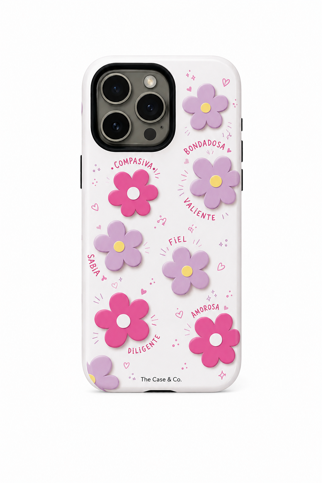 iPhone Cloud Skin Case – Flores Con Amor Print | Premium 3D Hard Shell | Gloss Finish | 14-17 Series