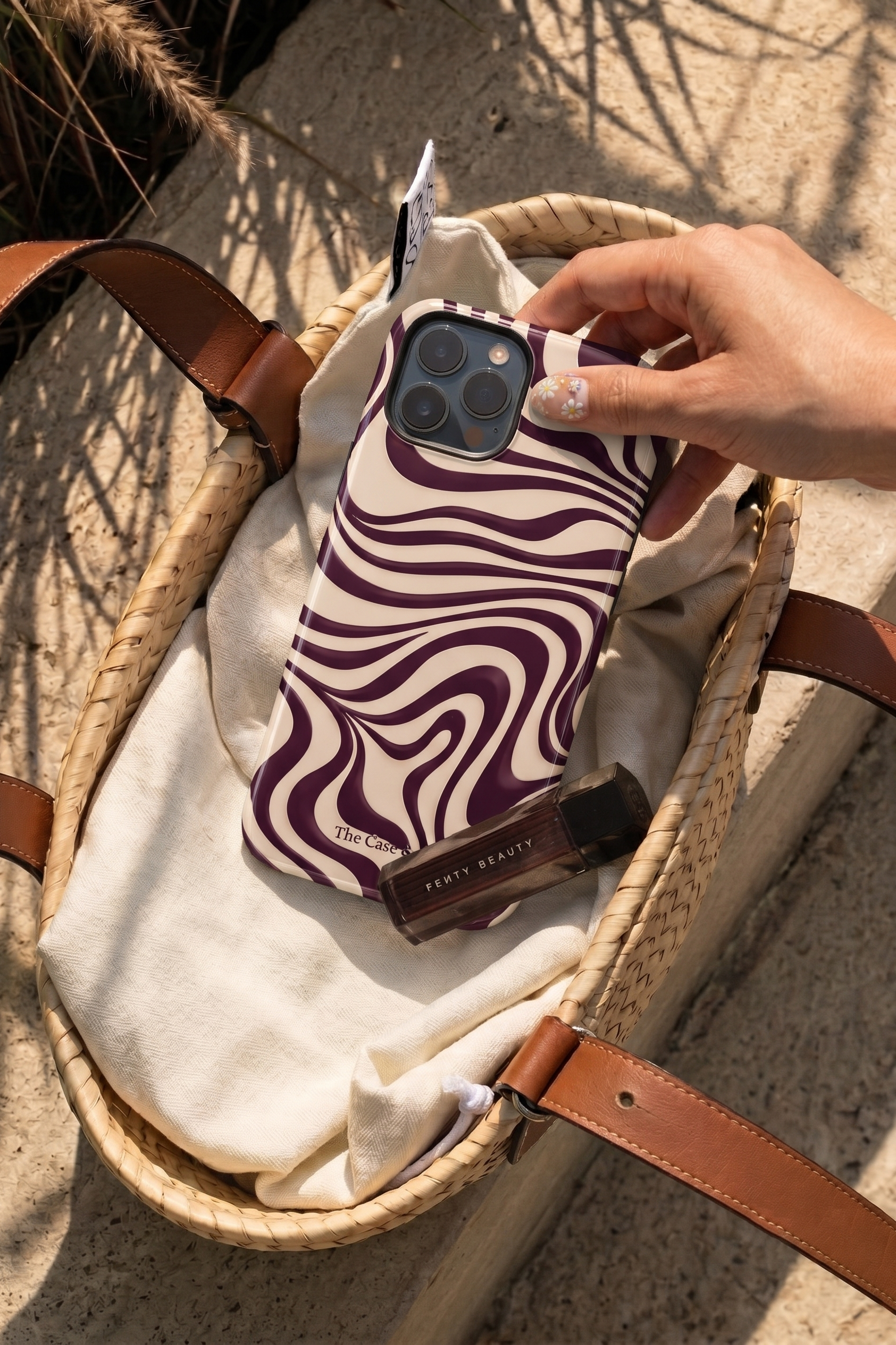 iPhone Cloud Skin Case – Mocha Swirl Print | Premium 3D Hard Shell | Gloss Finish | 14-17 Series