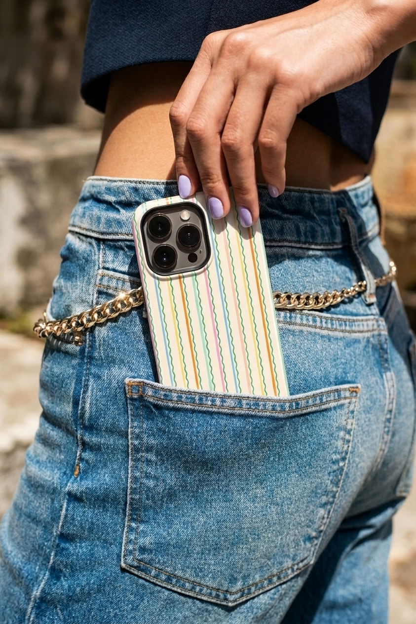 iPhone Cloud Skin Case – Rainbow Wavelength Print | Premium 3D Hard Shell | Gloss Finish | 14-17 Series