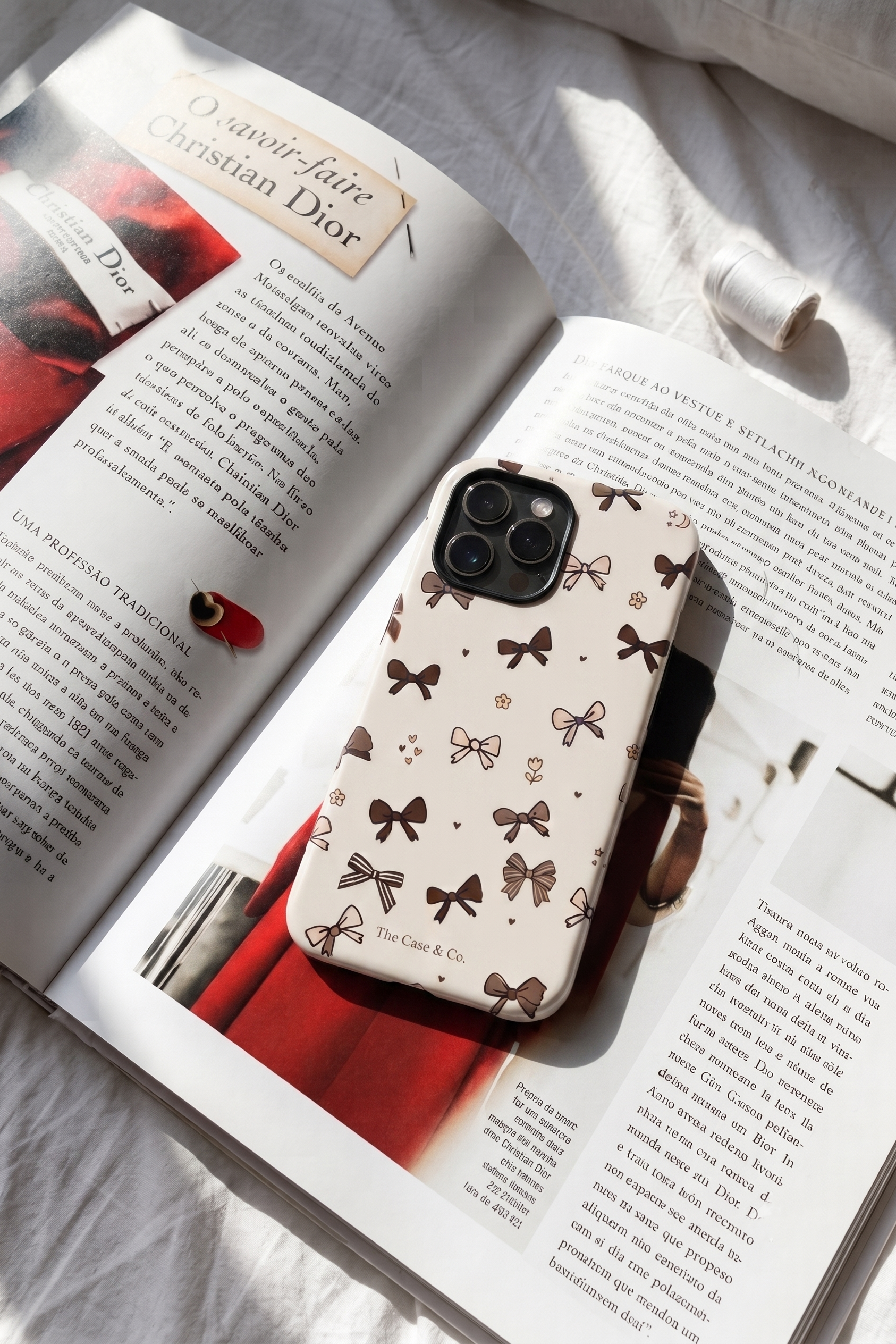 iPhone Cloud Skin Case – Cute Cocoa Bows Print | Premium 3D Hard Shell | Gloss Finish | 14-17 Series