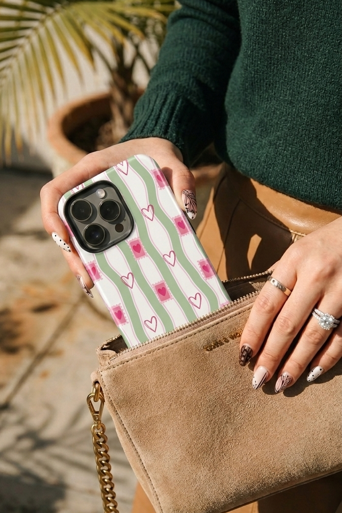 iPhone Cloud Skin Case – Pink Parcel Print | Premium 3D Hard Shell | Gloss Finish | 14-17 Series