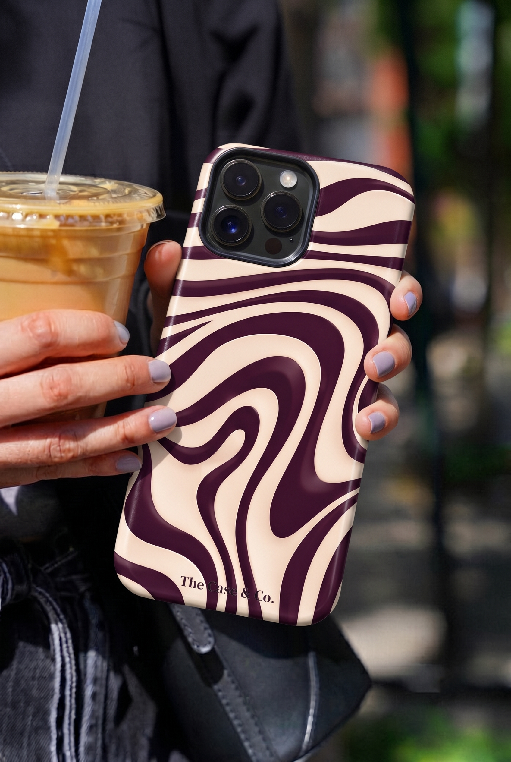 iPhone Cloud Skin Case – Mocha Swirl Print | Premium 3D Hard Shell | Gloss Finish | 14-17 Series