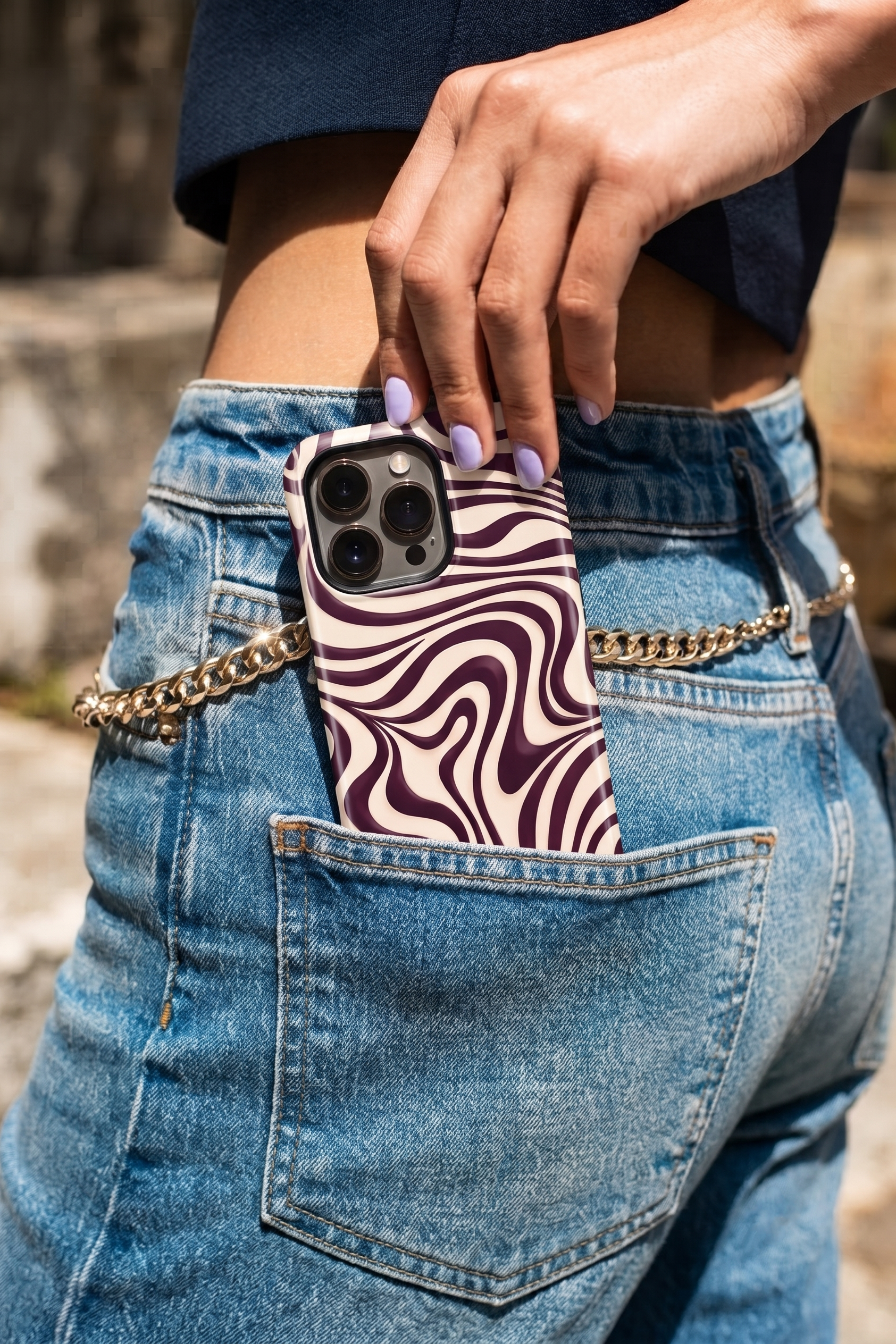 iPhone Cloud Skin Case – Mocha Swirl Print | Premium 3D Hard Shell | Gloss Finish | 14-17 Series