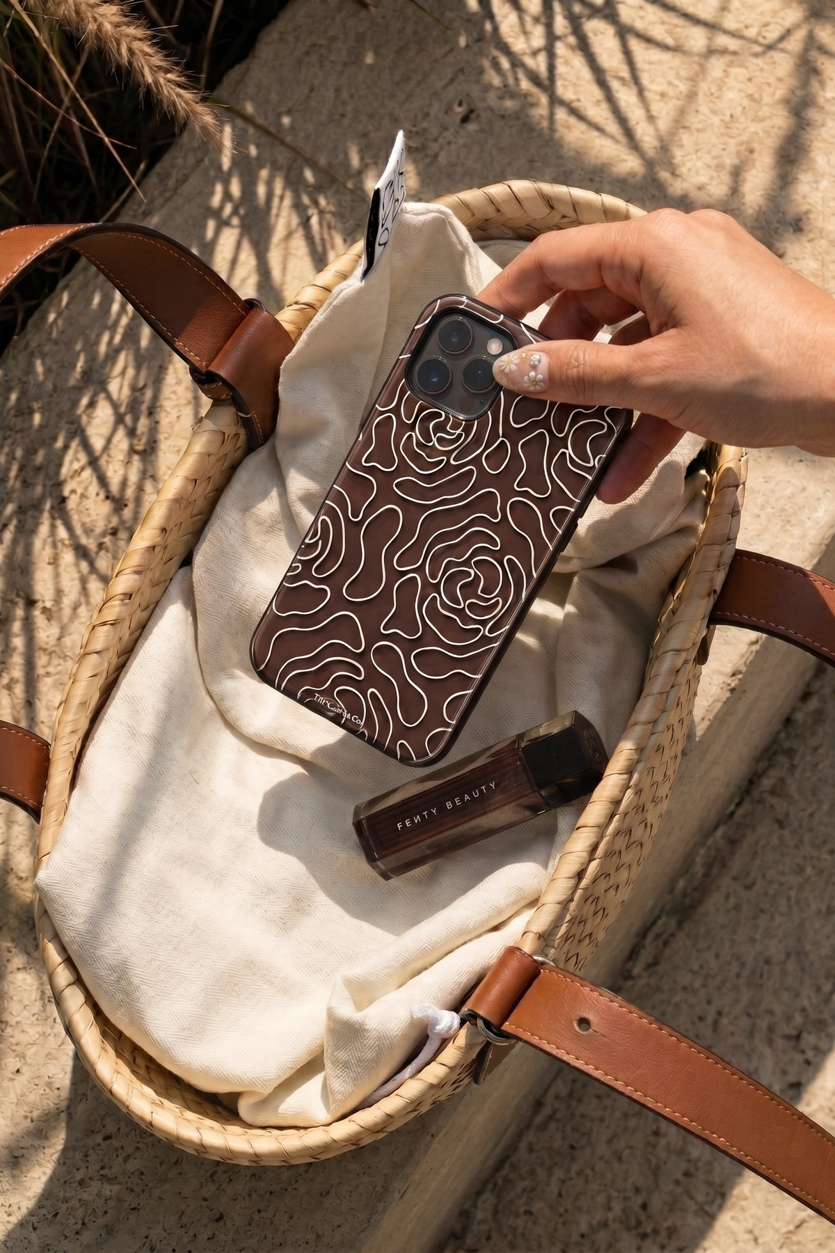 iPhone Cloud Skin Case – Rose Mosaic Print | Premium 3D Hard Shell | Gloss Finish | 14-17 Series