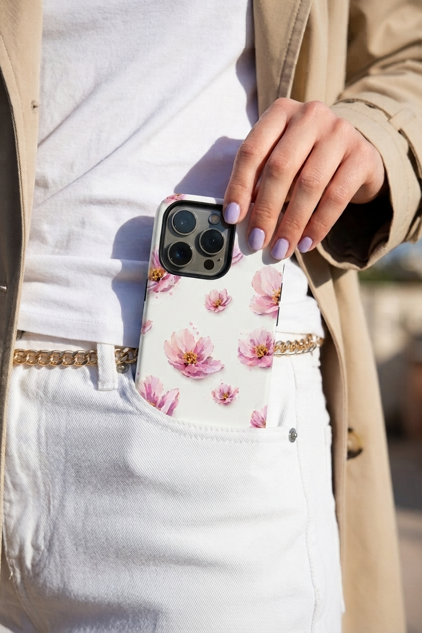 iPhone Cloud Skin Case – Peony Paradise Print | Premium 3D Hard Shell | Gloss Finish | 14-17 Series