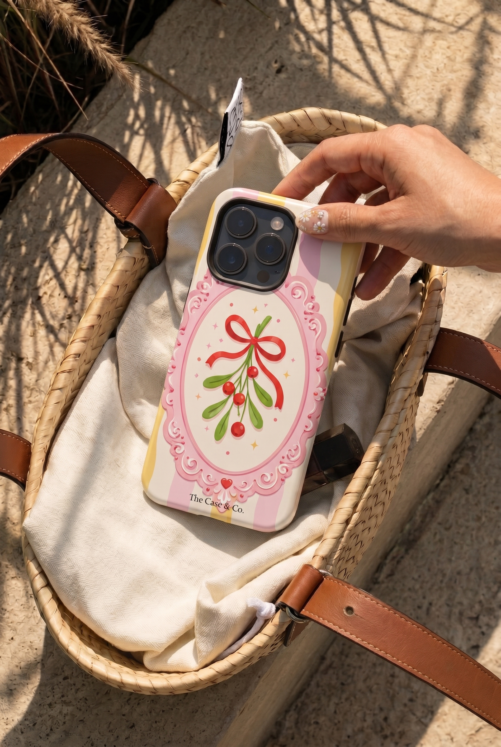 iPhone Cloud Skin Case – Pink Noel Print | Premium 3D Hard Shell | Gloss Finish | 14-17 Series