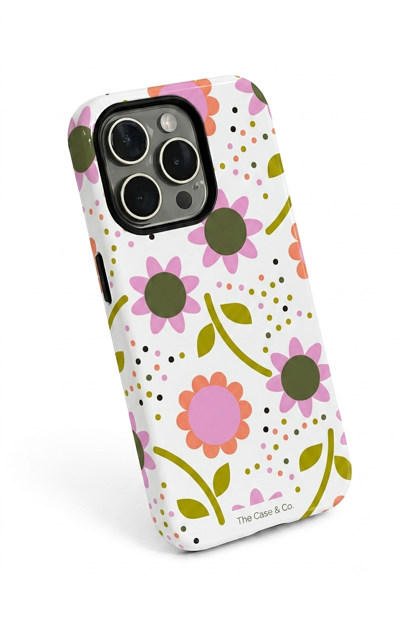 iPhone Cloud Skin Case – Daisy Doodle Print | Premium 3D Hard Shell | Gloss Finish | 14-17 Series
