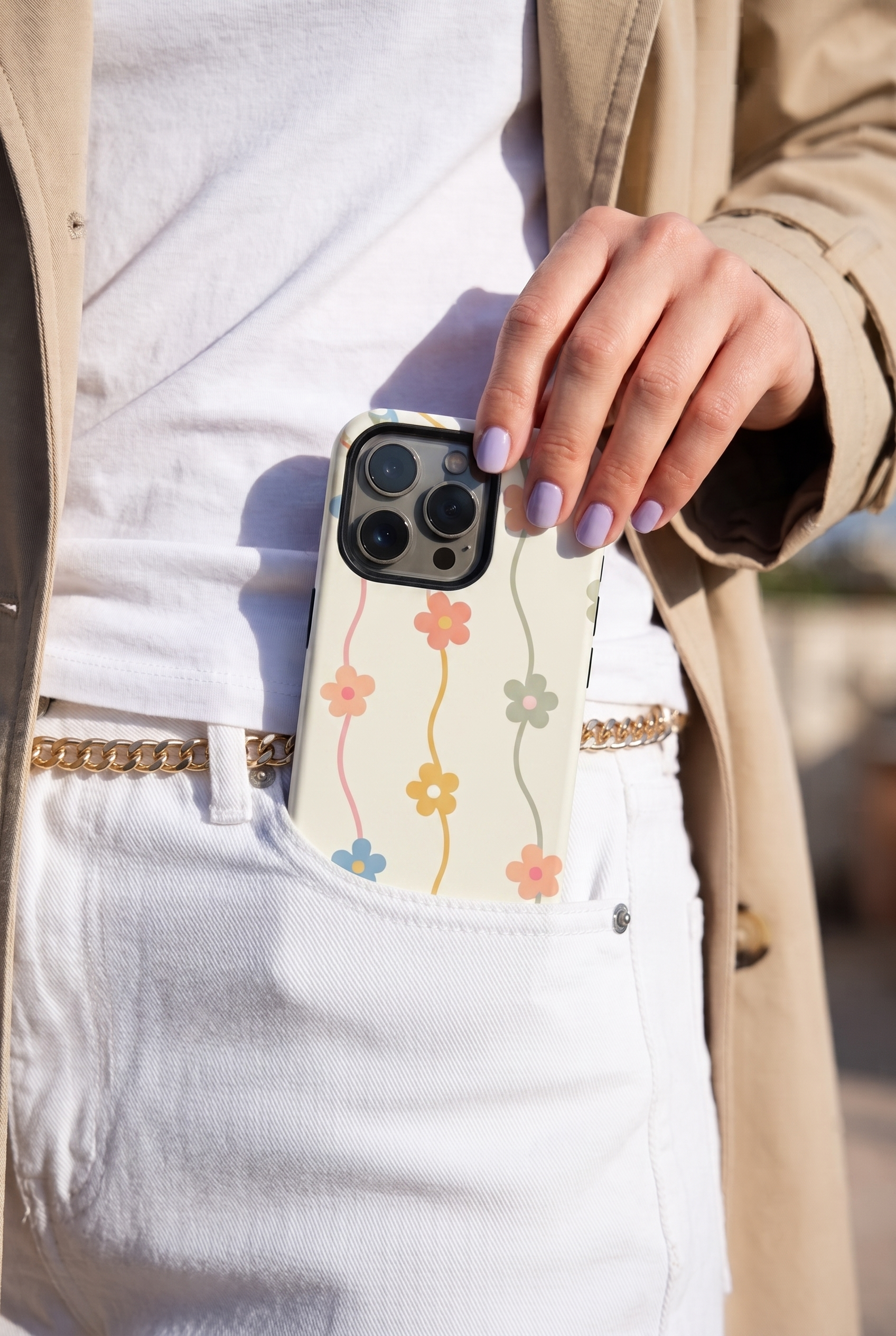 iPhone Cloud Skin Case – Flower Strings Print | Premium 3D Hard Shell | Gloss Finish | 14-17 Series