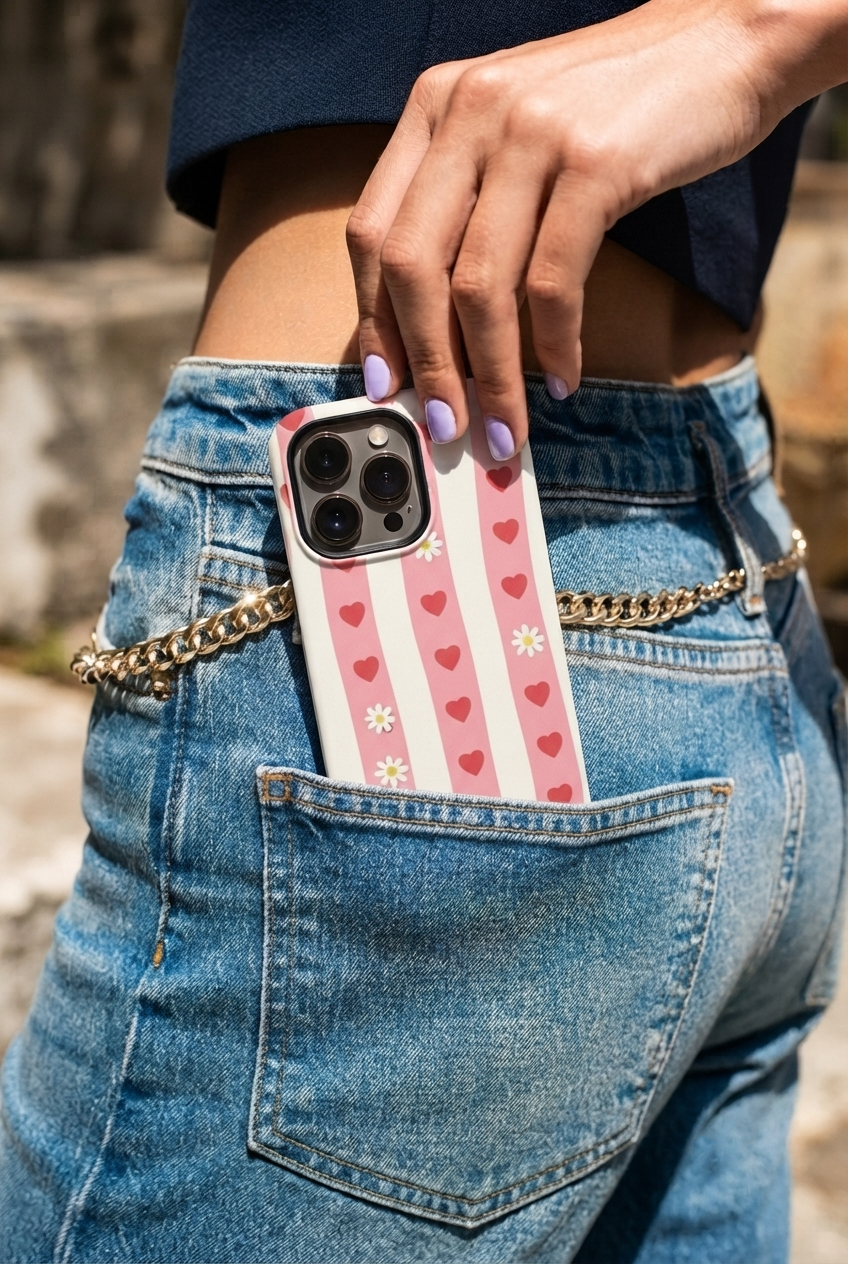 iPhone Cloud Skin Case – Heart Parade Print | Premium 3D Hard Shell | Gloss Finish | 14-17 Series