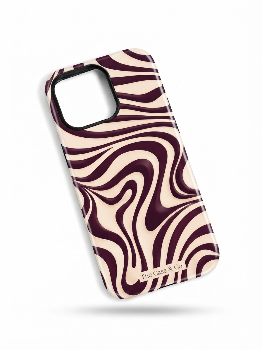 iPhone Cloud Skin Case – Mocha Swirl Print | Premium 3D Hard Shell | Gloss Finish | 14-17 Series