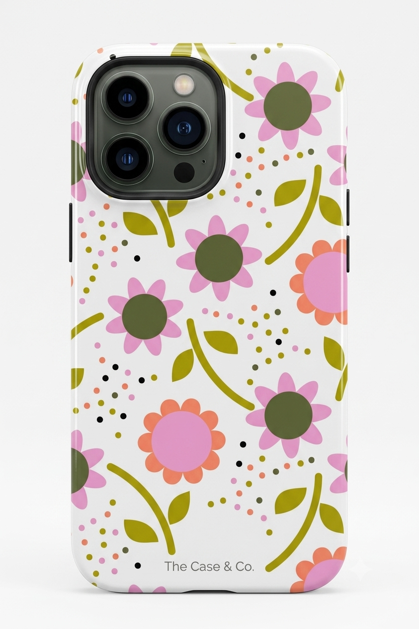 iPhone Cloud Skin Case – Daisy Doodle Print | Premium 3D Hard Shell | Gloss Finish | 14-17 Series