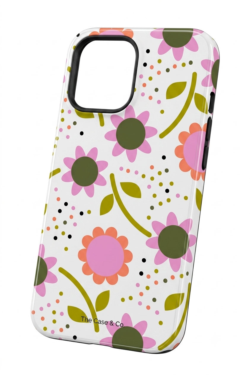 iPhone Cloud Skin Case – Daisy Doodle Print | Premium 3D Hard Shell | Gloss Finish | 14-17 Series