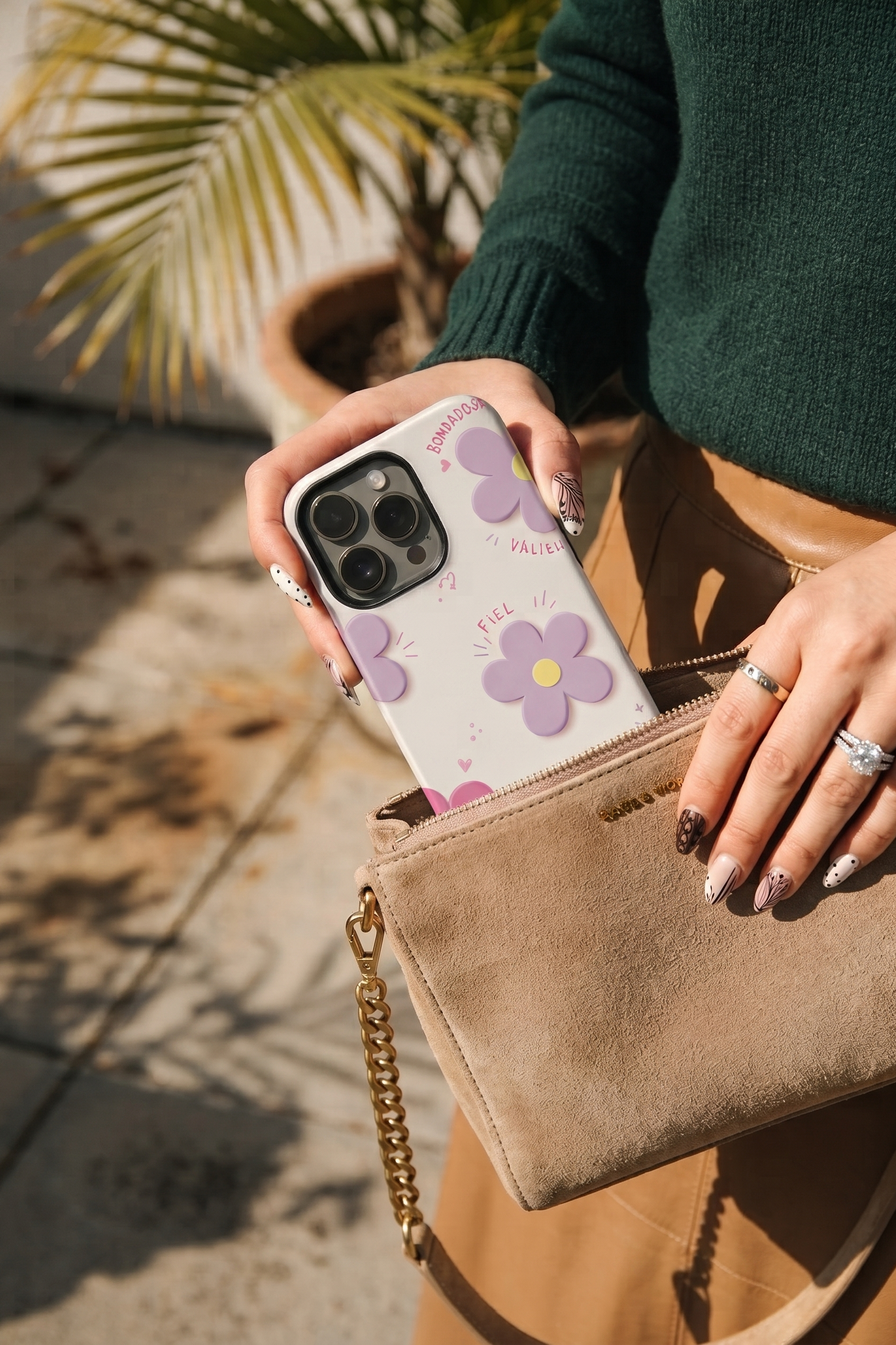 iPhone Cloud Skin Case – Flores Con Amor Print | Premium 3D Hard Shell | Gloss Finish | 14-17 Series