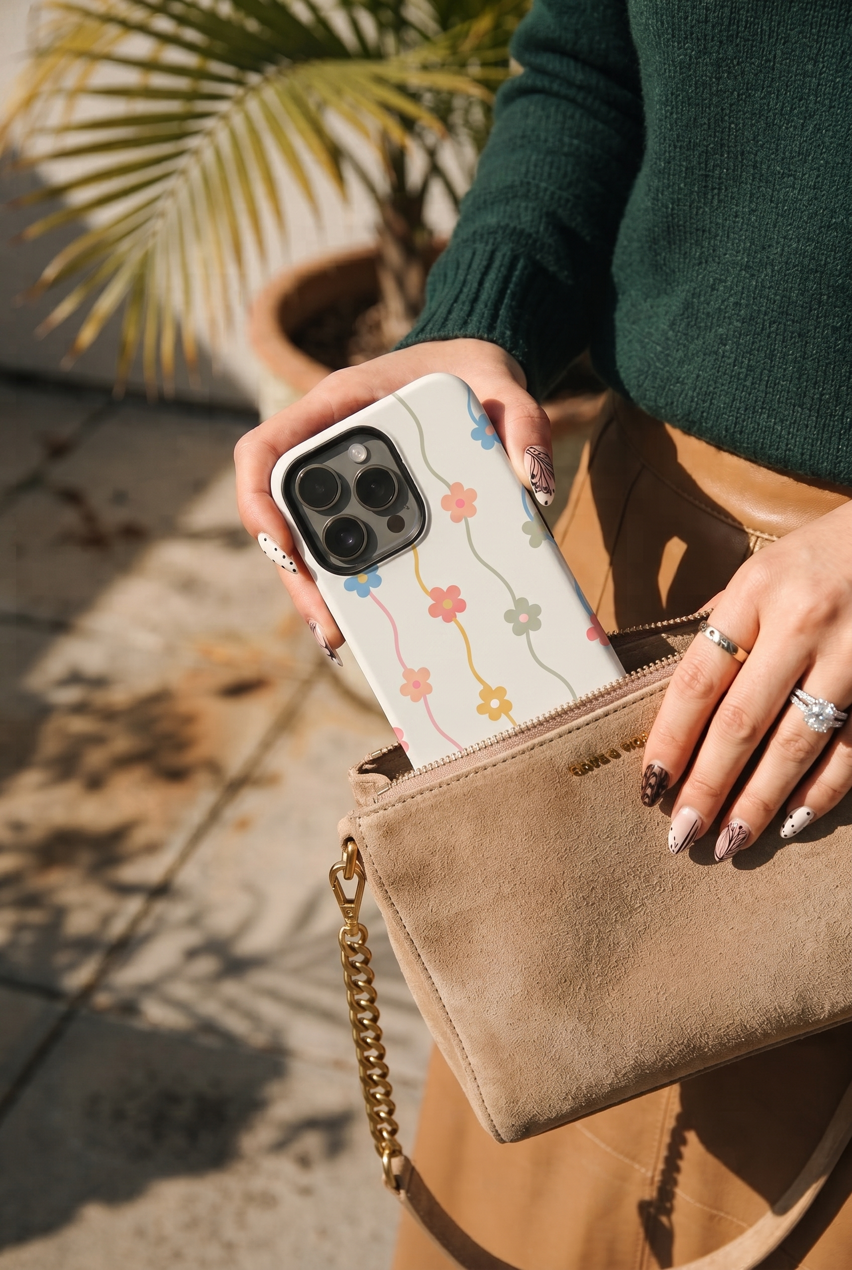 iPhone Cloud Skin Case – Flower Strings Print | Premium 3D Hard Shell | Gloss Finish | 14-17 Series