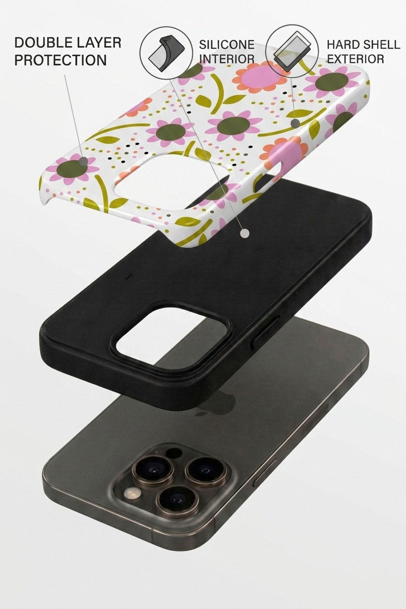 iPhone Cloud Skin Case – Daisy Doodle Print | Premium 3D Hard Shell | Gloss Finish | 14-17 Series