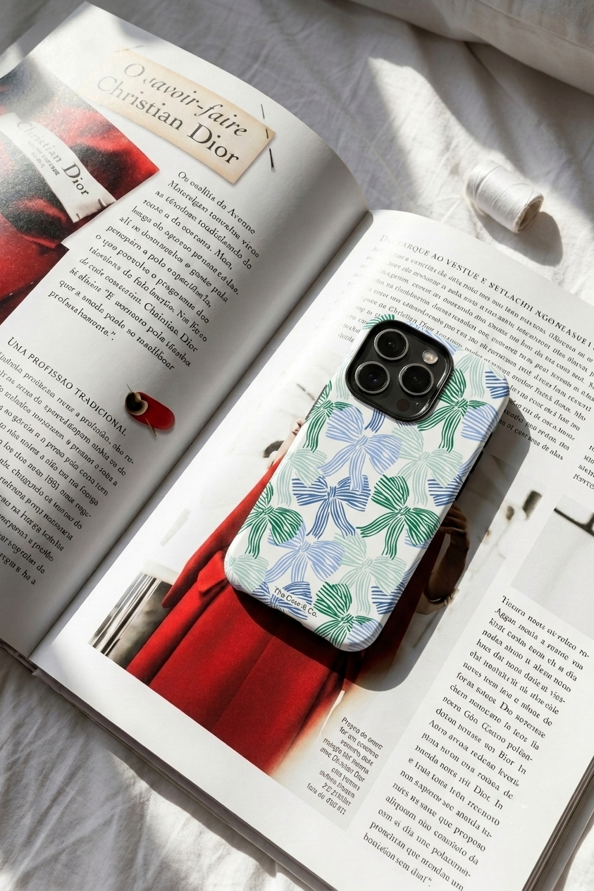 iPhone Cloud Skin Case – Misty Ribbon Print | Premium 3D Hard Shell | Gloss Finish | 14-17 Series