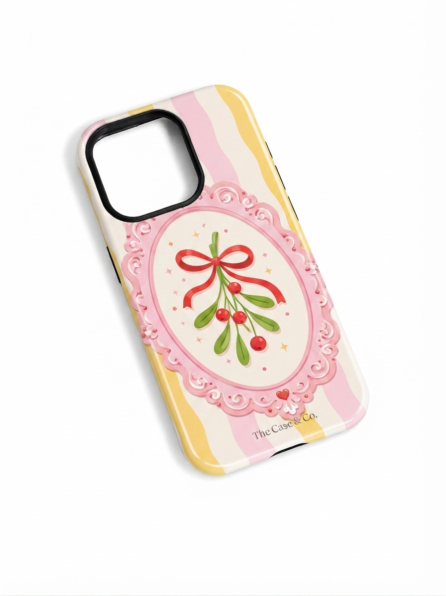 iPhone Cloud Skin Case – Pink Noel Print | Premium 3D Hard Shell | Gloss Finish | 14-17 Series