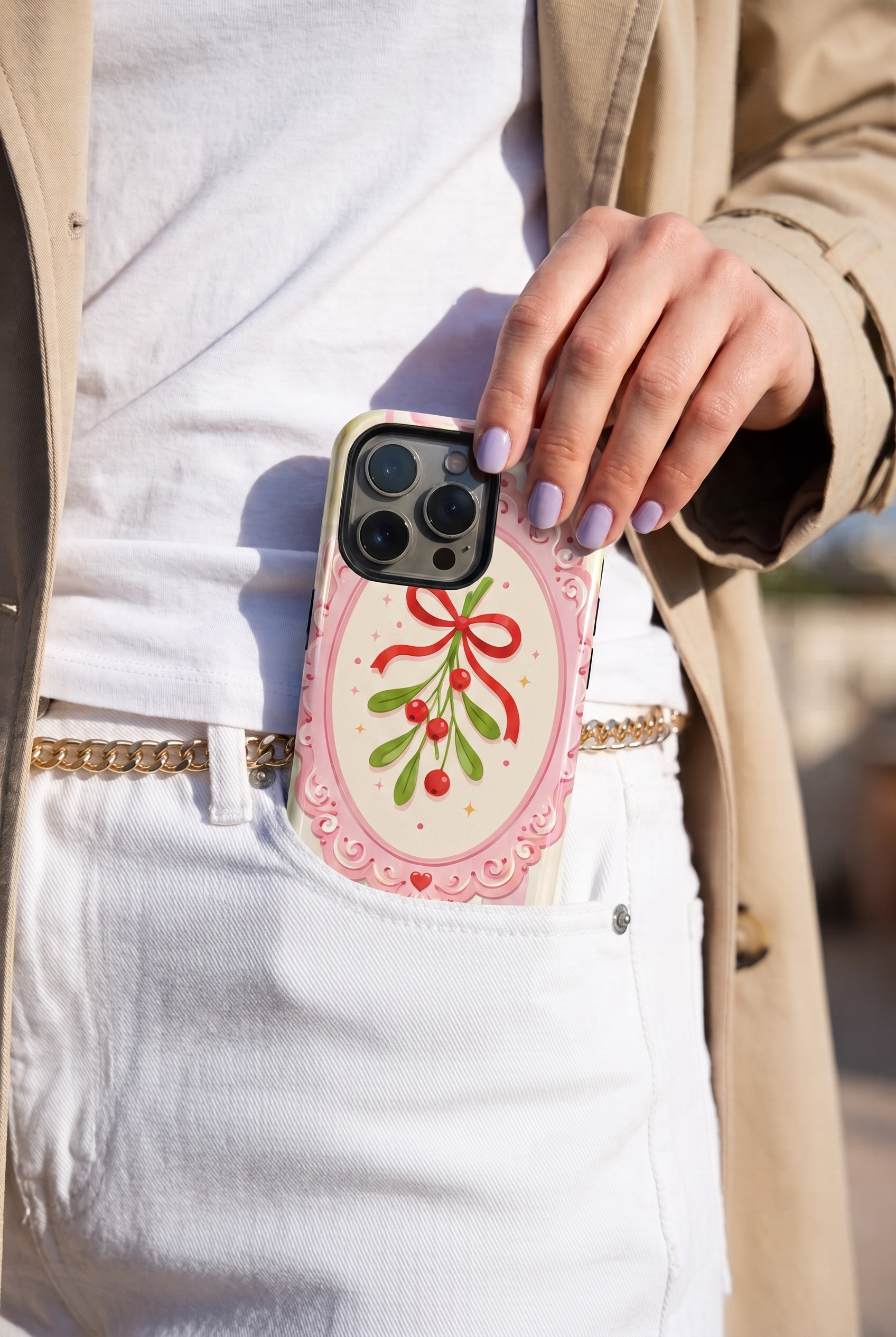 iPhone Cloud Skin Case – Pink Noel Print | Premium 3D Hard Shell | Gloss Finish | 14-17 Series