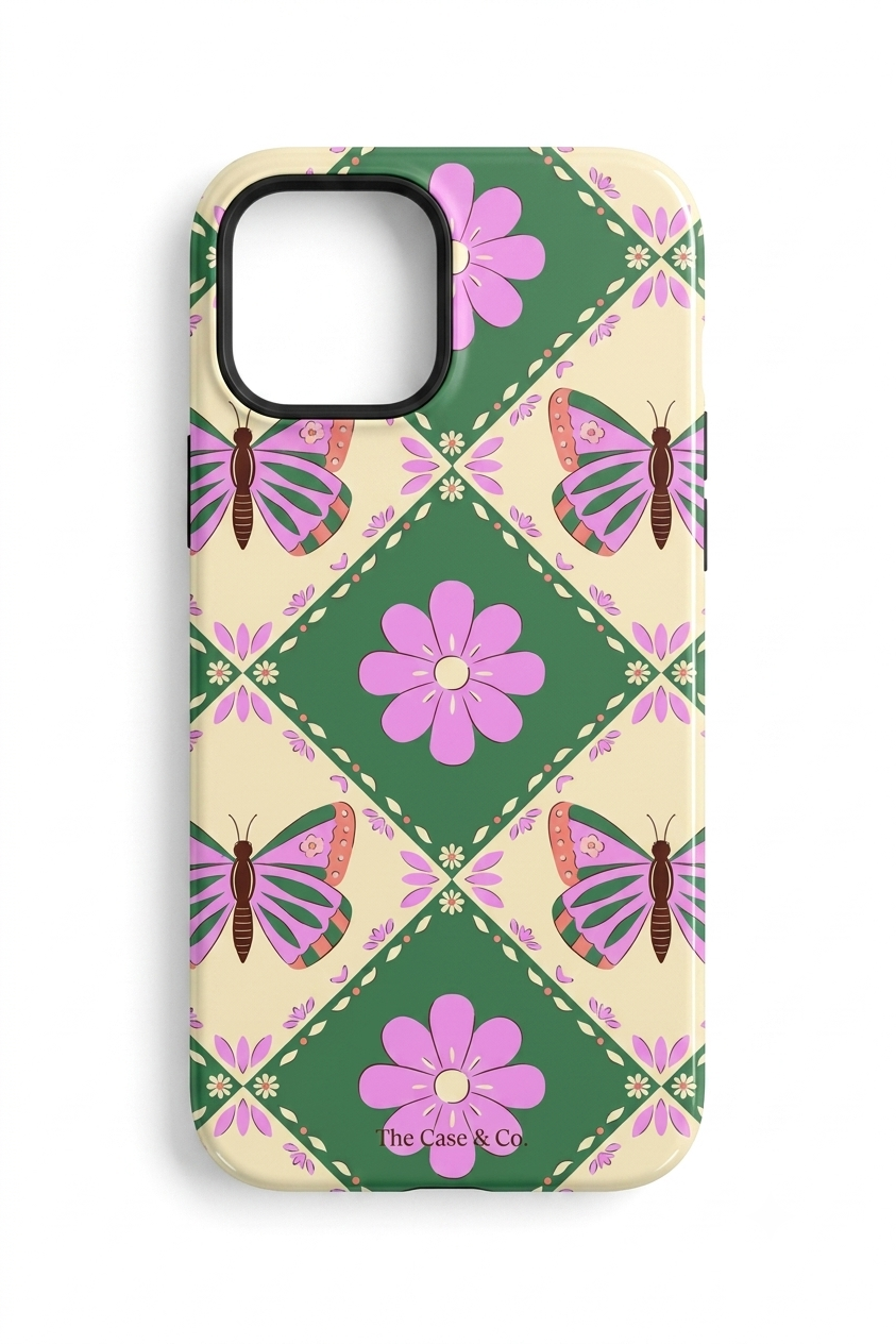 iPhone Cloud Skin Case – Garden of Wings Print | Premium 3D Hard Shell | Gloss Finish | 14-17 Series