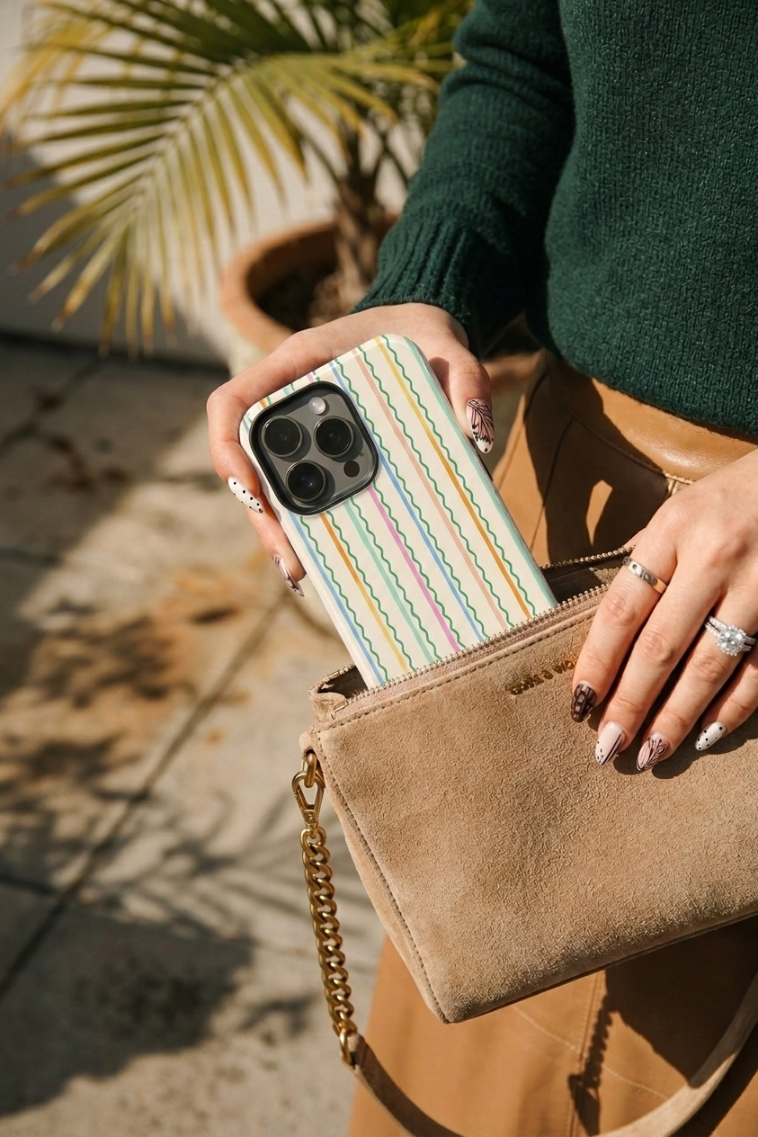 iPhone Cloud Skin Case – Rainbow Wavelength Print | Premium 3D Hard Shell | Gloss Finish | 14-17 Series