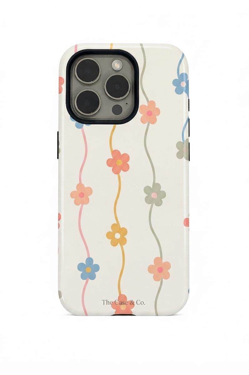 iPhone Cloud Skin Case – Flower Strings Print | Premium 3D Hard Shell | Gloss Finish | 14-17 Series