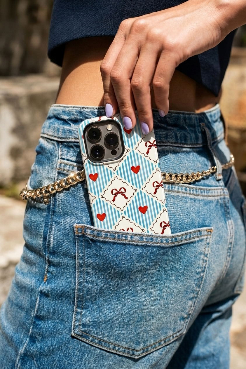iPhone Cloud Skin Case – Bow Belle Print | Premium 3D Hard Shell | Gloss Finish | 14-17 Series