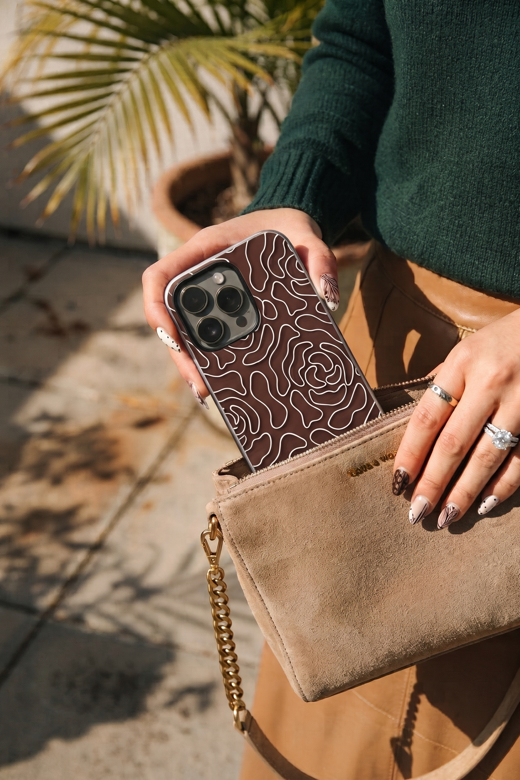 iPhone Cloud Skin Case – Rose Mosaic Print | Premium 3D Hard Shell | Gloss Finish | 14-17 Series