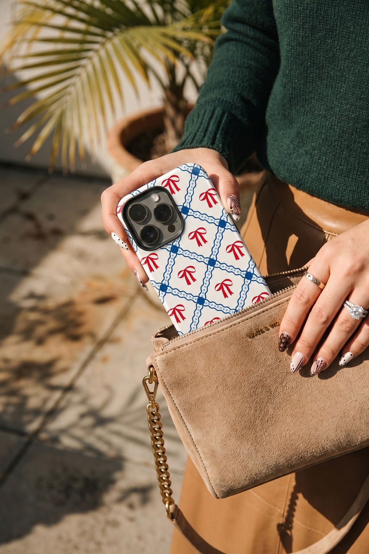 iPhone Cloud Skin Case – Signature Bow Motif Print | Premium 3D Hard Shell | Gloss Finish | 14-17 Series