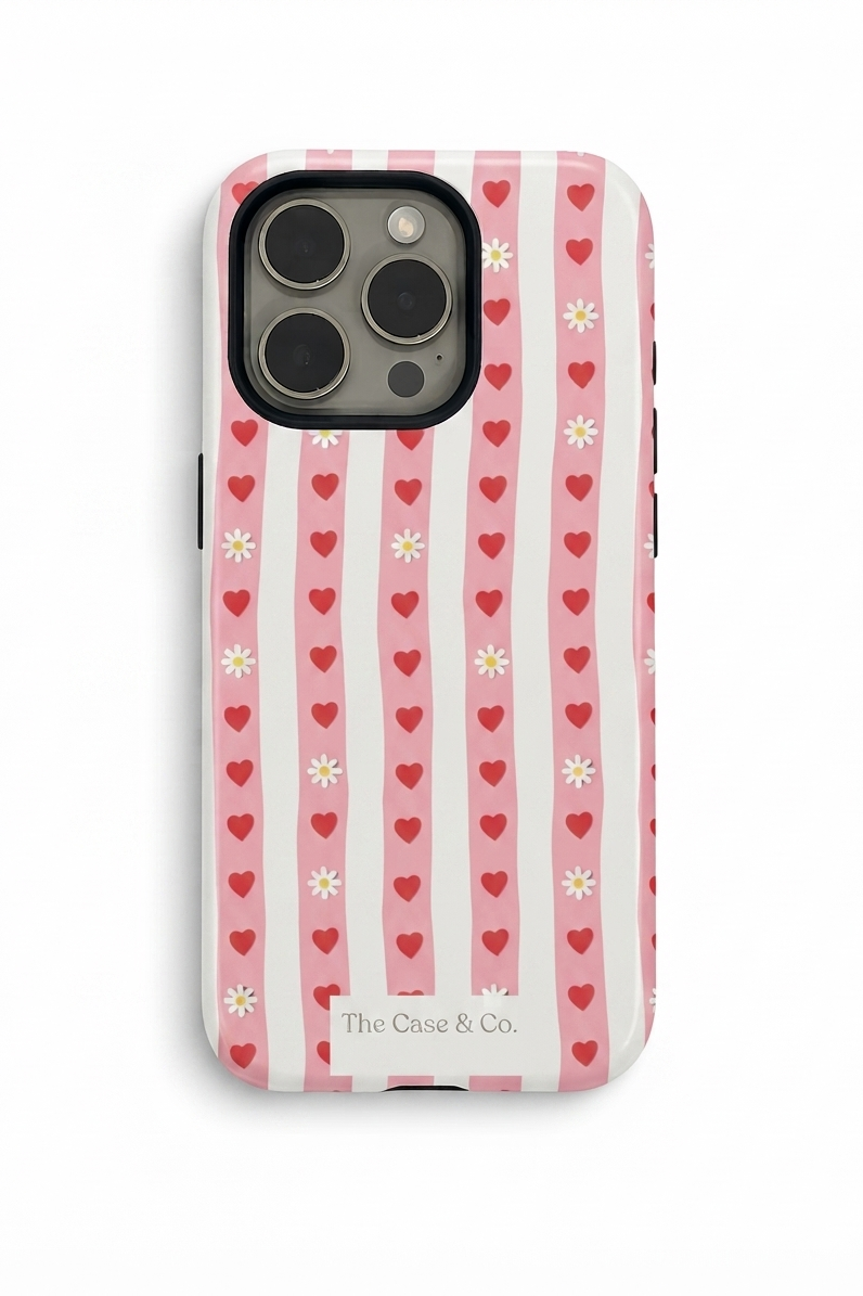 iPhone Cloud Skin Case – Heart Parade Print | Premium 3D Hard Shell | Gloss Finish | 14-17 Series