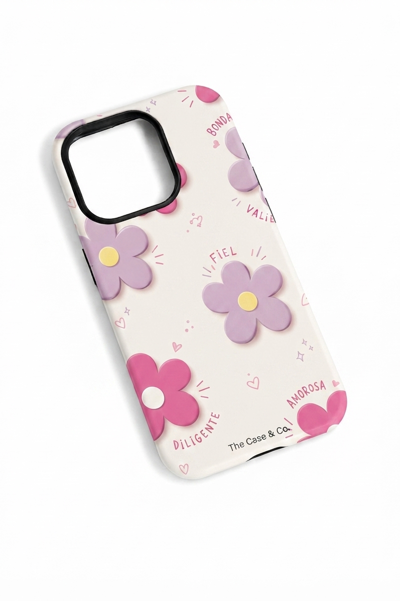 iPhone Cloud Skin Case – Flores Con Amor Print | Premium 3D Hard Shell | Gloss Finish | 14-17 Series