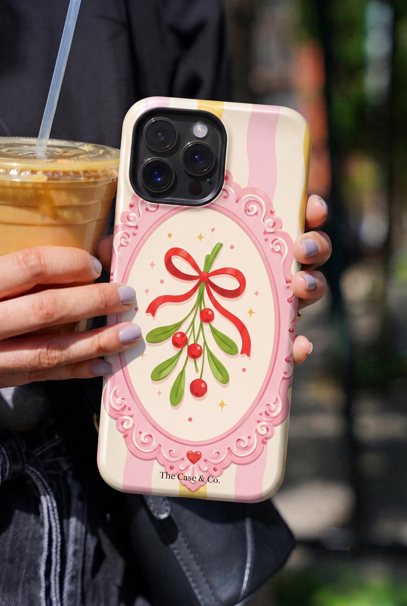 iPhone Cloud Skin Case – Pink Noel Print | Premium 3D Hard Shell | Gloss Finish | 14-17 Series
