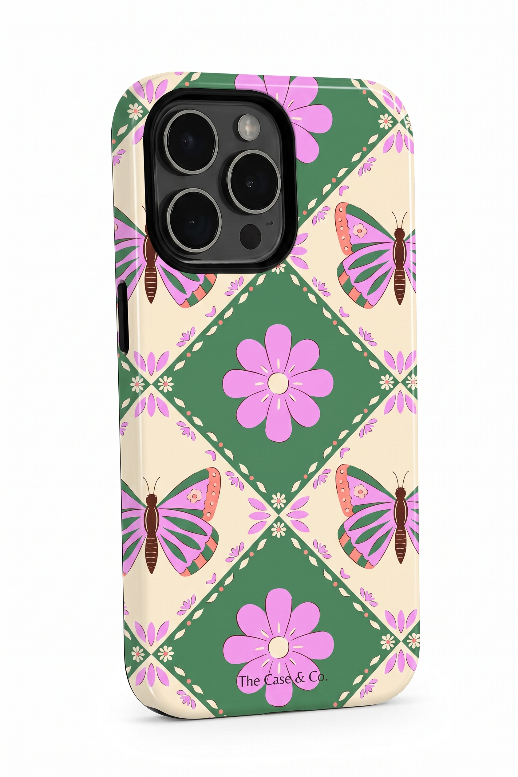 iPhone Cloud Skin Case – Garden of Wings Print | Premium 3D Hard Shell | Gloss Finish | 14-17 Series