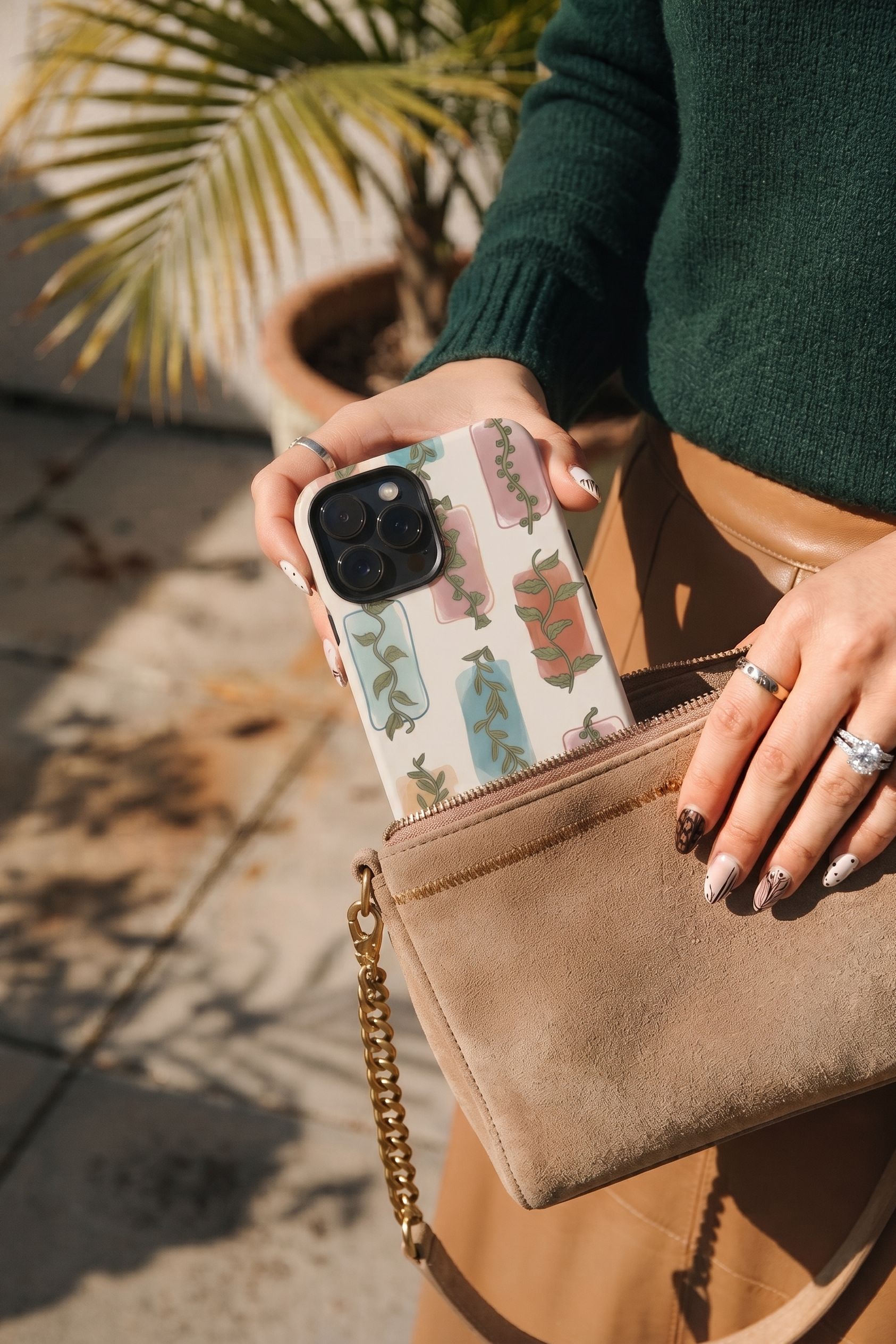 iPhone Cloud Skin Case – Leaf & Light Print | Premium 3D Hard Shell | Gloss Finish | 14-17 Series