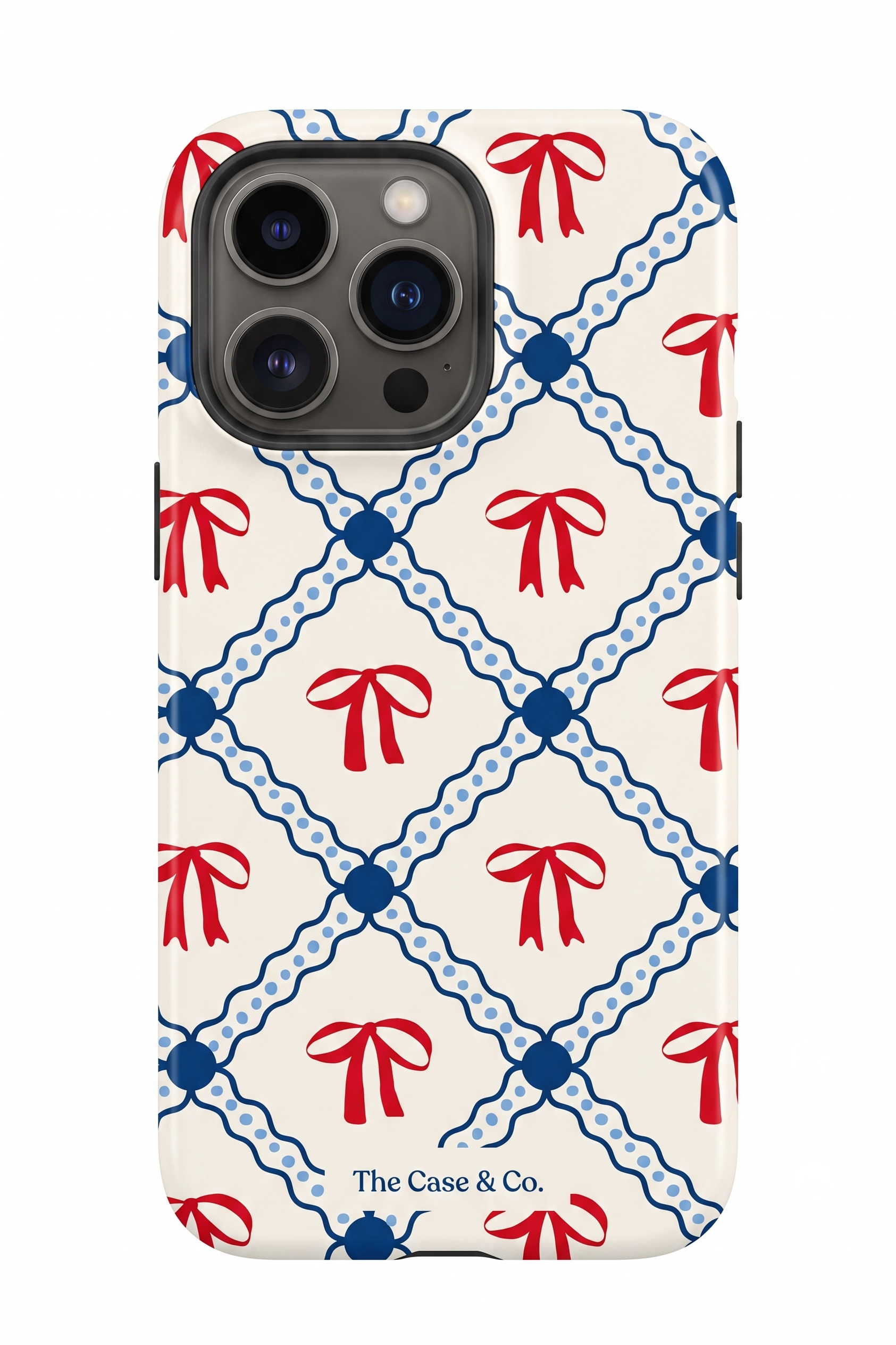 iPhone Cloud Skin Case – Signature Bow Motif Print | Premium 3D Hard Shell | Gloss Finish | 14-17 Series