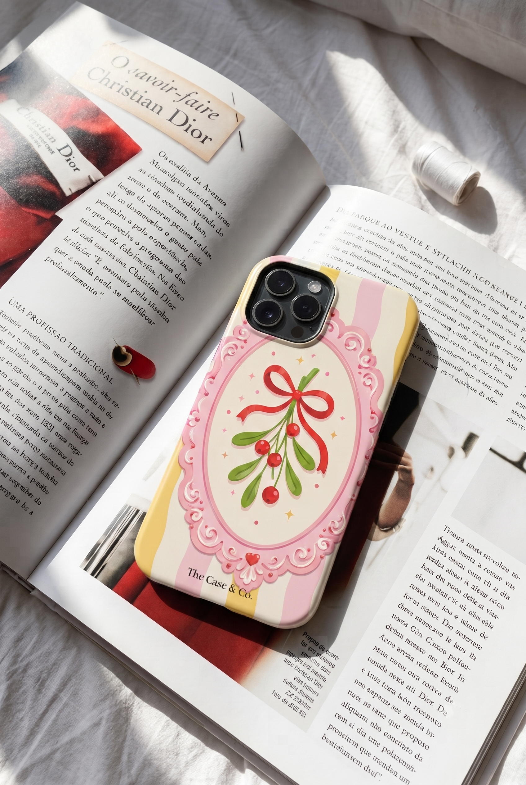 iPhone Cloud Skin Case – Pink Noel Print | Premium 3D Hard Shell | Gloss Finish | 14-17 Series