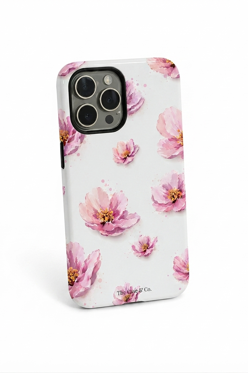 iPhone Cloud Skin Case – Peony Paradise Print | Premium 3D Hard Shell | Gloss Finish | 14-17 Series