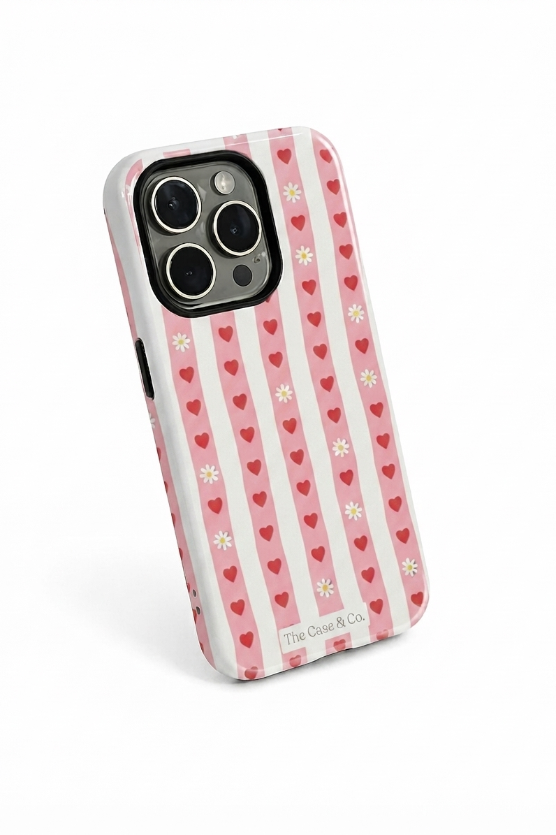 iPhone Cloud Skin Case – Heart Parade Print | Premium 3D Hard Shell | Gloss Finish | 14-17 Series