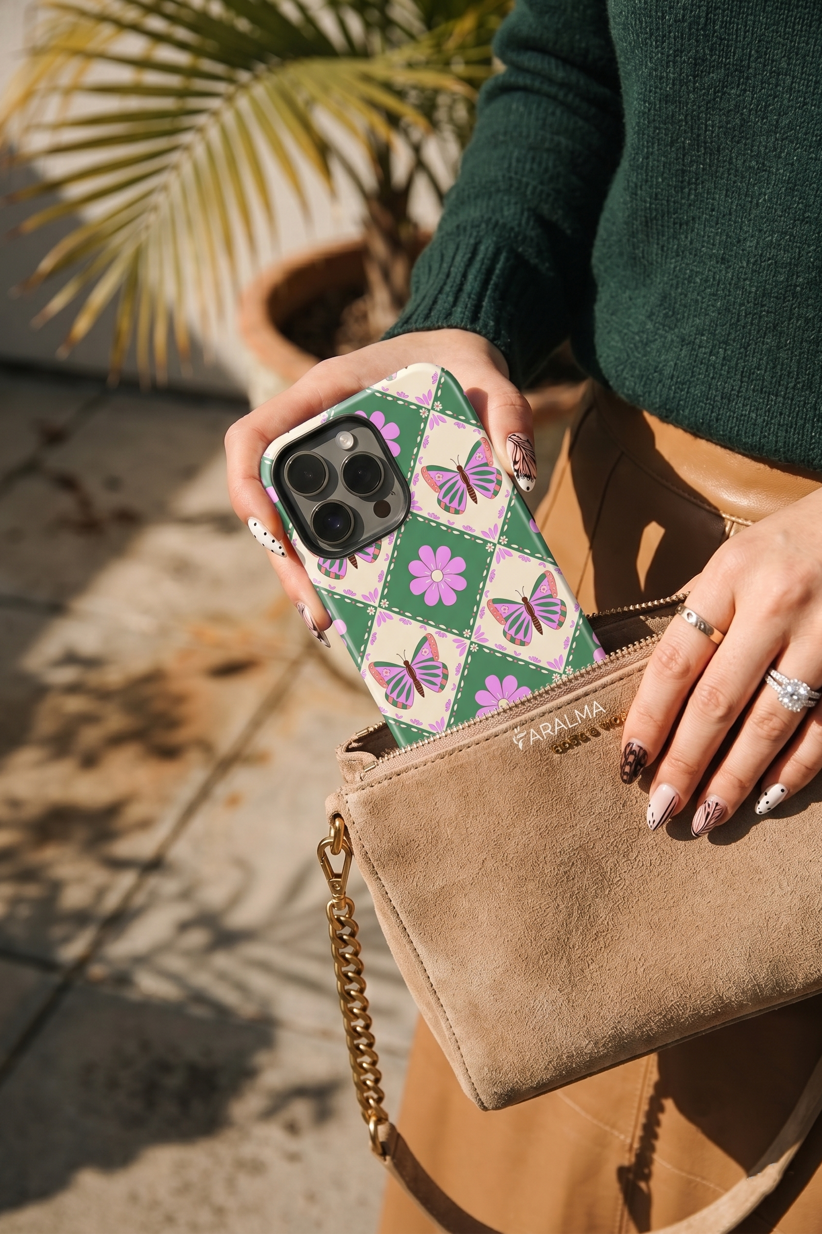 iPhone Cloud Skin Case – Garden of Wings Print | Premium 3D Hard Shell | Gloss Finish | 14-17 Series
