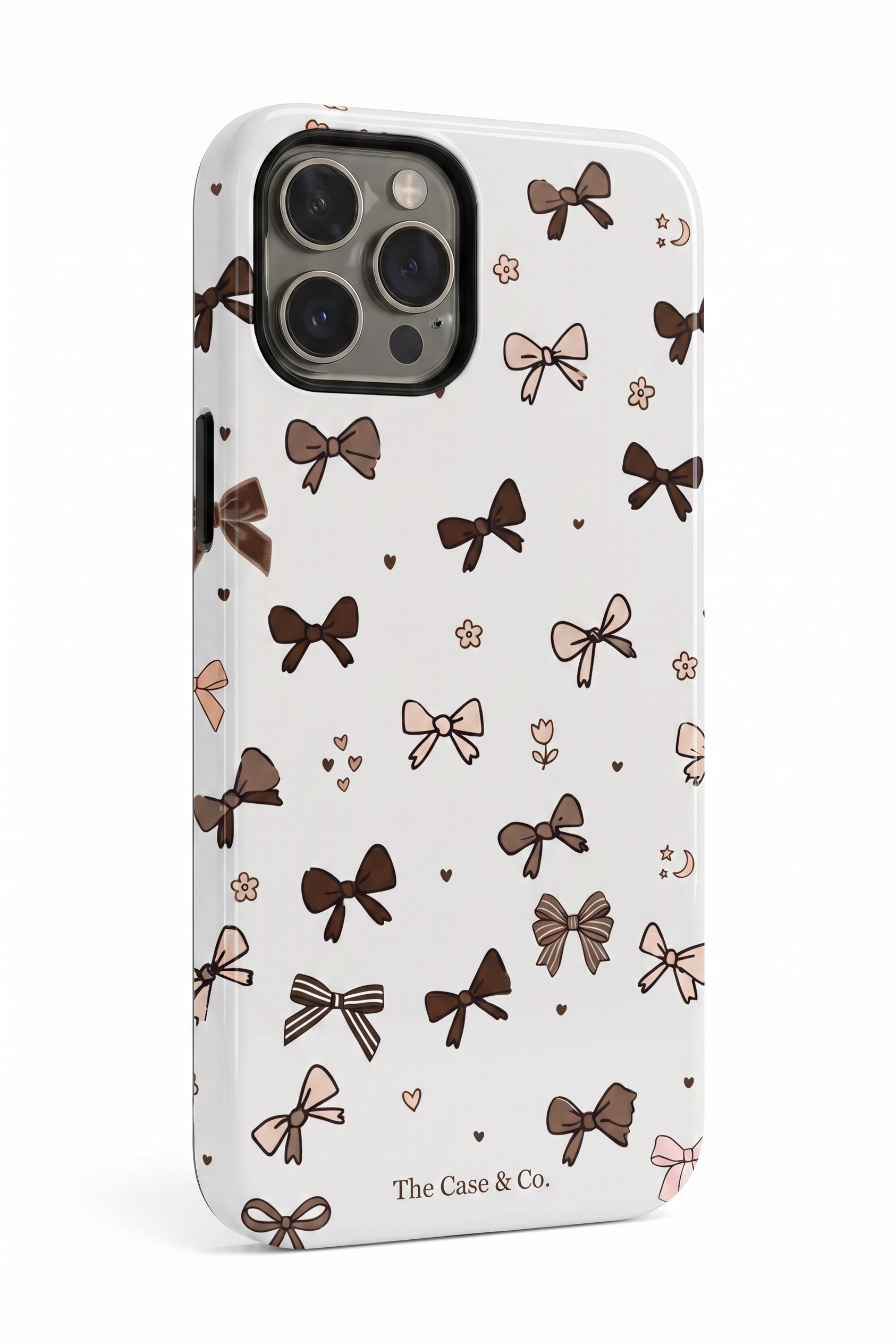 iPhone Cloud Skin Case – Cute Cocoa Bows Print | Premium 3D Hard Shell | Gloss Finish | 14-17 Series
