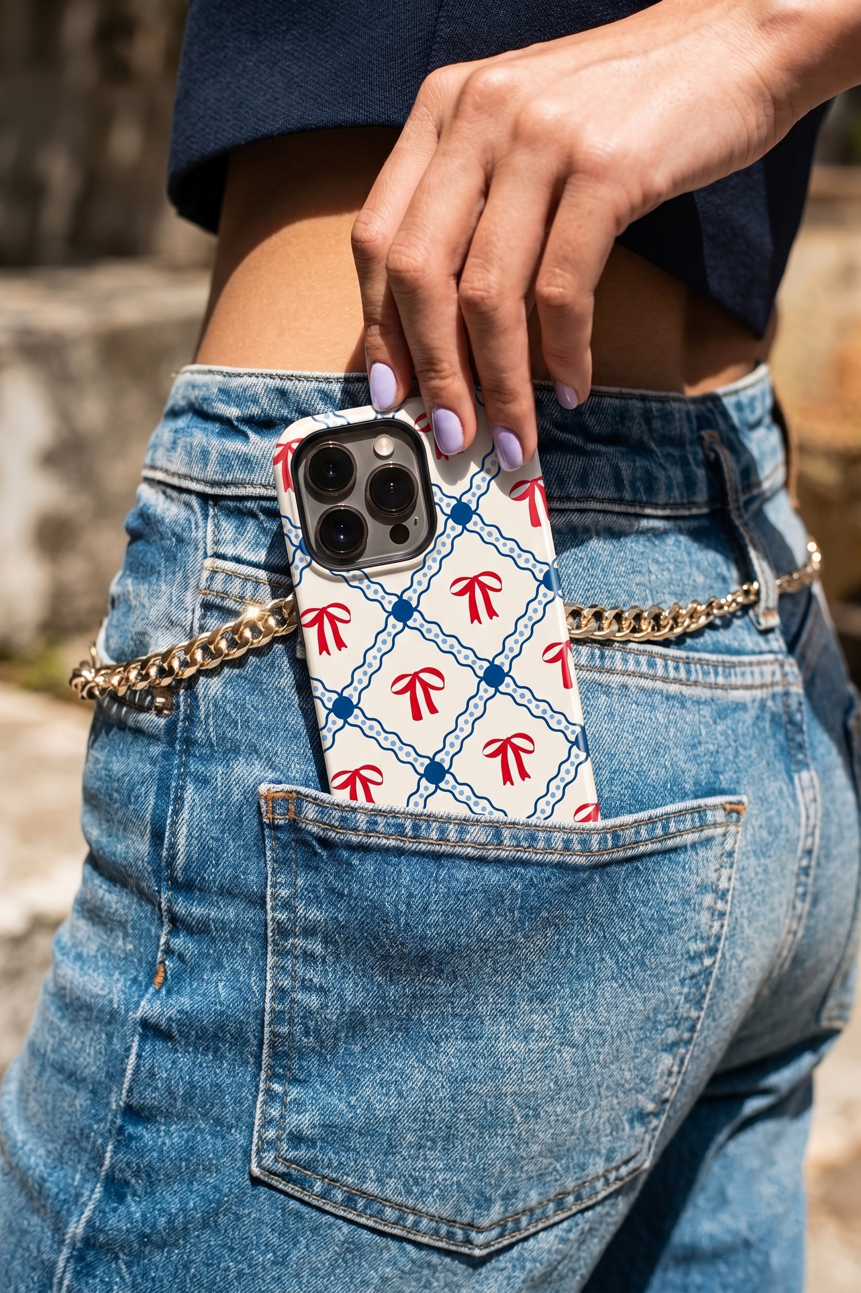 iPhone Cloud Skin Case – Signature Bow Motif Print | Premium 3D Hard Shell | Gloss Finish | 14-17 Series