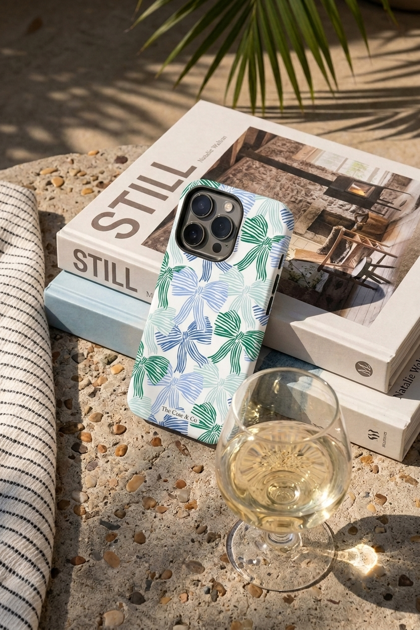 iPhone Cloud Skin Case – Misty Ribbon Print | Premium 3D Hard Shell | Gloss Finish | 14-17 Series