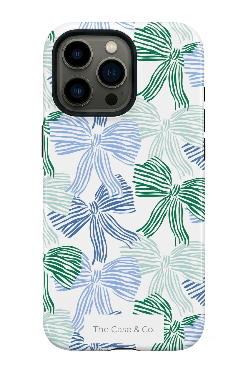 iPhone Cloud Skin Case – Misty Ribbon Print | Premium 3D Hard Shell | Gloss Finish | 14-17 Series