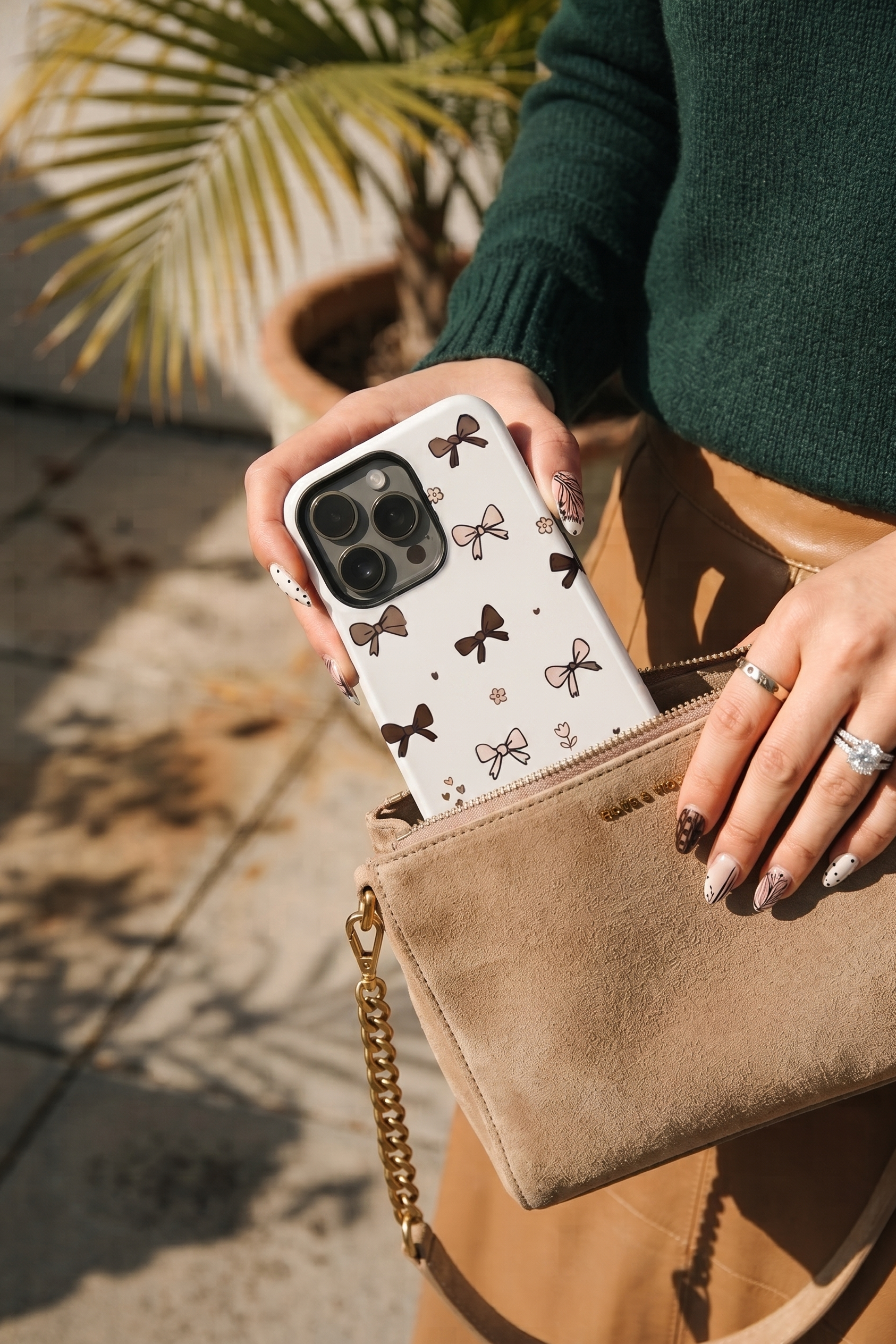 iPhone Cloud Skin Case – Cute Cocoa Bows Print | Premium 3D Hard Shell | Gloss Finish | 14-17 Series