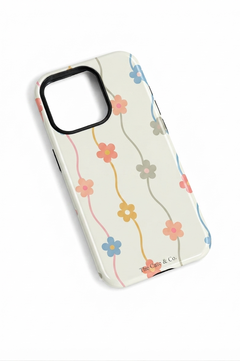 iPhone Cloud Skin Case – Flower Strings Print | Premium 3D Hard Shell | Gloss Finish | 14-17 Series