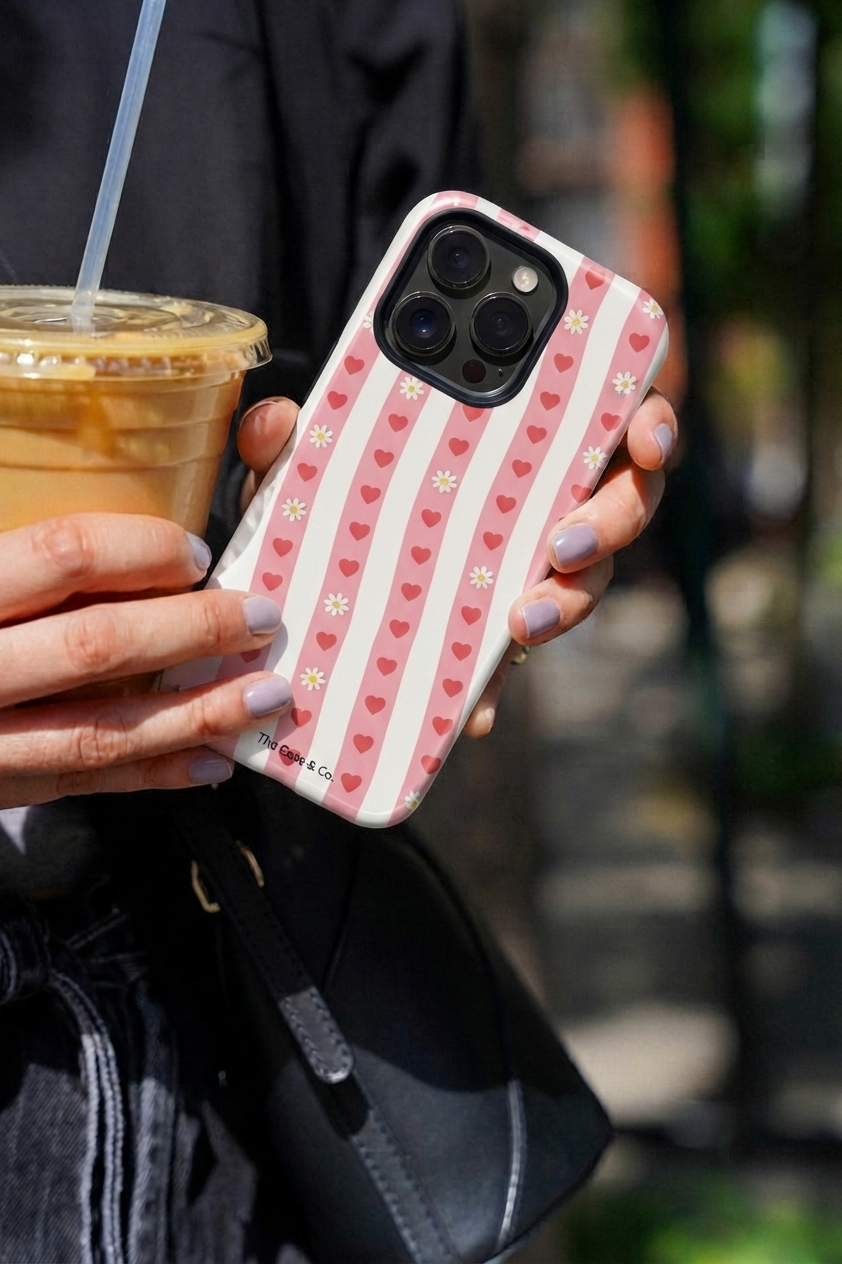 iPhone Cloud Skin Case – Heart Parade Print | Premium 3D Hard Shell | Gloss Finish | 14-17 Series