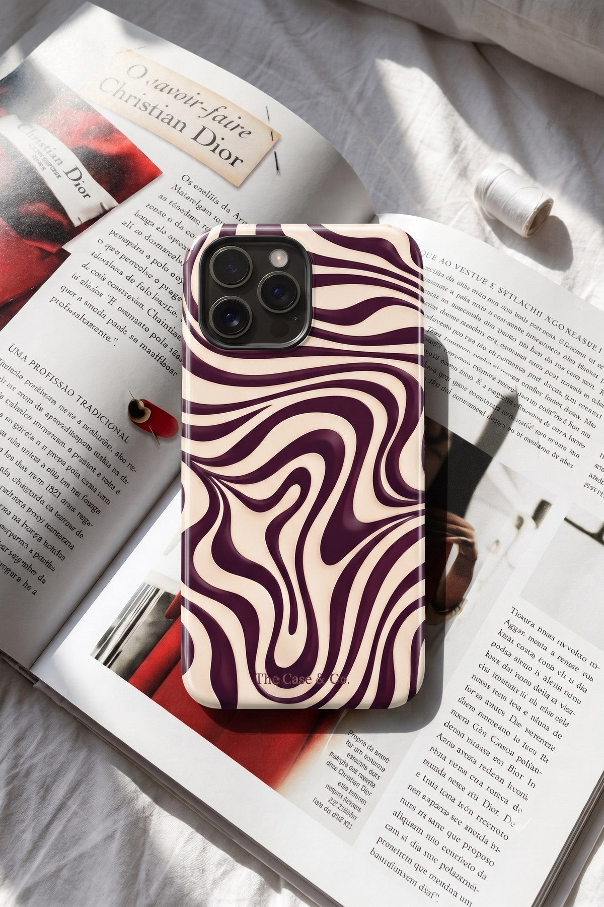iPhone Cloud Skin Case – Mocha Swirl Print | Premium 3D Hard Shell | Gloss Finish | 14-17 Series