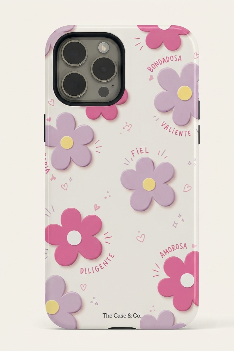 iPhone Cloud Skin Case – Flores Con Amor Print | Premium 3D Hard Shell | Gloss Finish | 14-17 Series