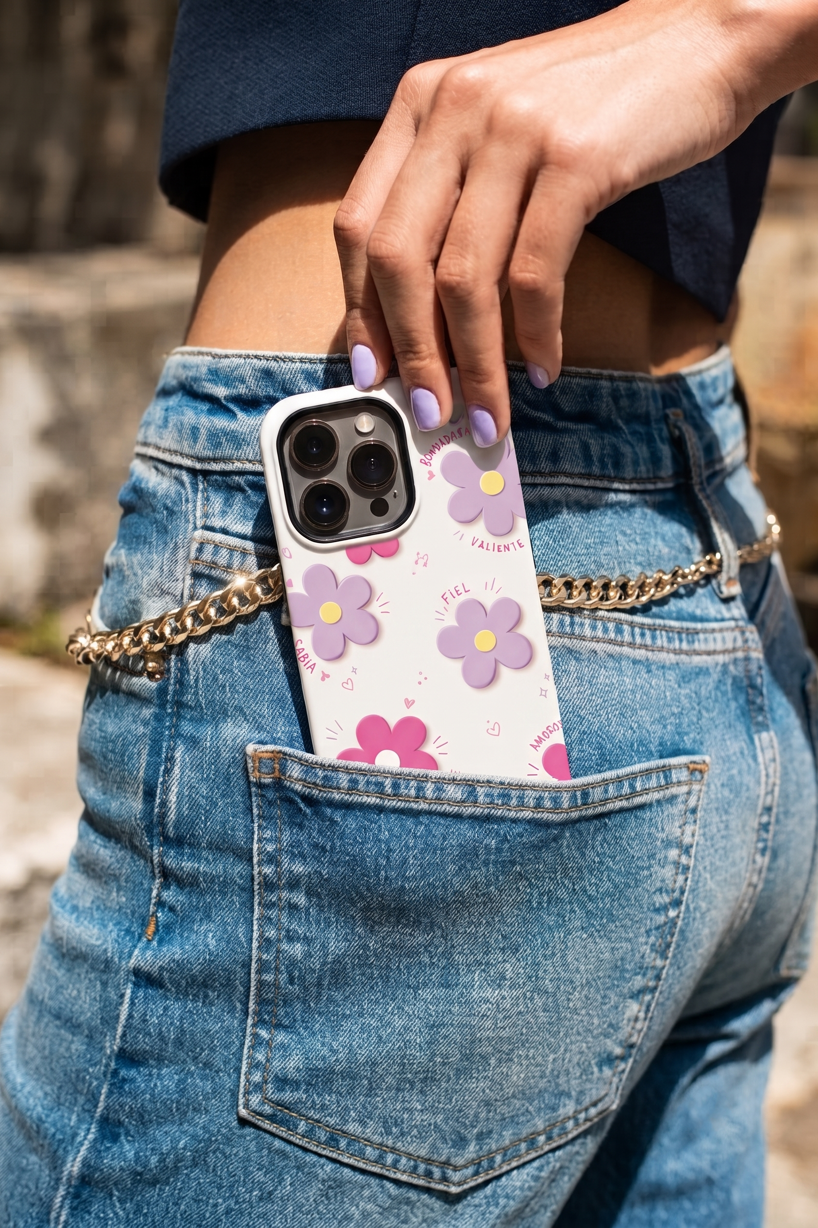 iPhone Cloud Skin Case – Flores Con Amor Print | Premium 3D Hard Shell | Gloss Finish | 14-17 Series