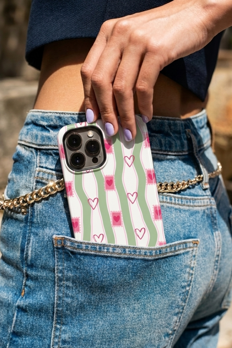 iPhone Cloud Skin Case – Pink Parcel Print | Premium 3D Hard Shell | Gloss Finish | 14-17 Series